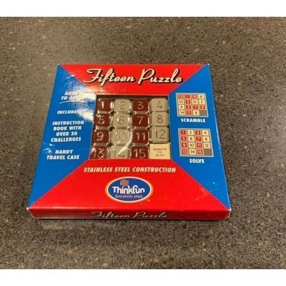 VINTAGE GAME FIFTEEN TILE STAINLESS STEEL PUZZLE - Picture 4 of 5